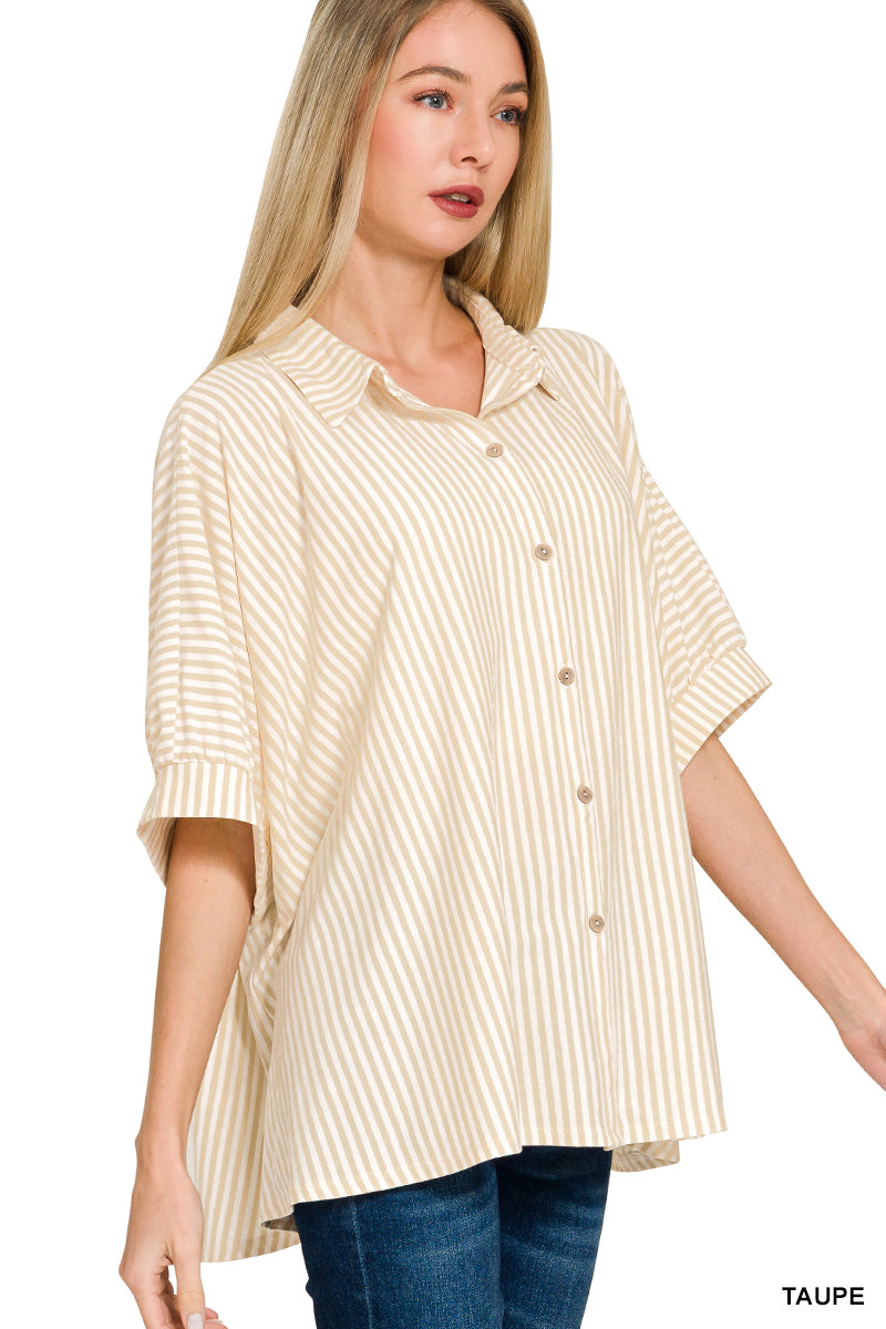 Oversized Button Down Top - Taupe