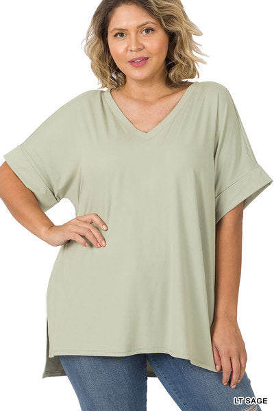 Zenana high low hem top - Lt. Sage (S-3X)
