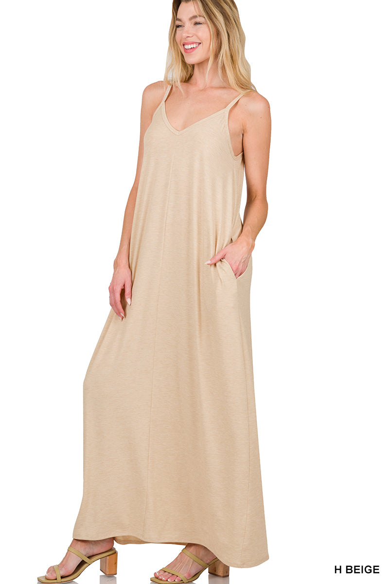 Zenana Maxi Dress - H BEIGE (Small-XL)