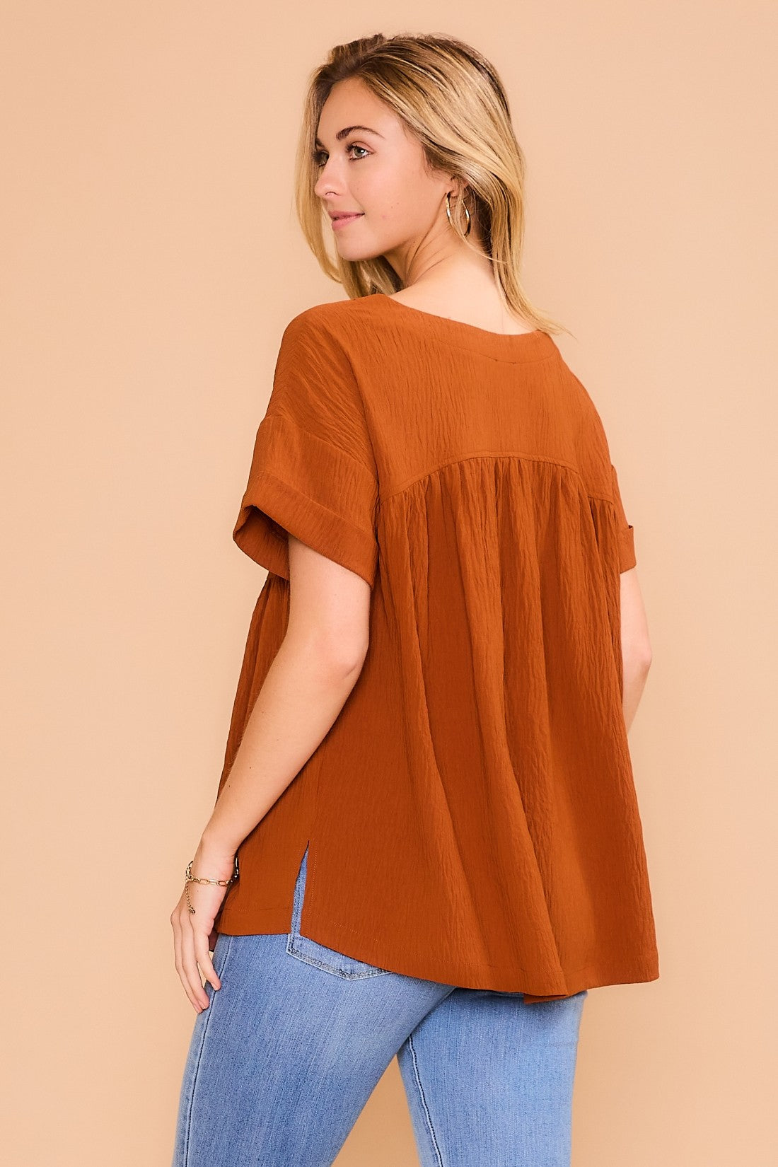 The Sallie Mae Babydoll Top - Rust