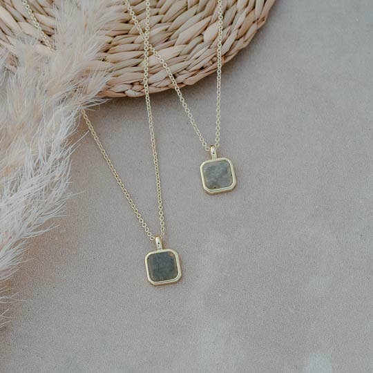 Florence Square Necklace-Labradorite: Gold/Labradorite