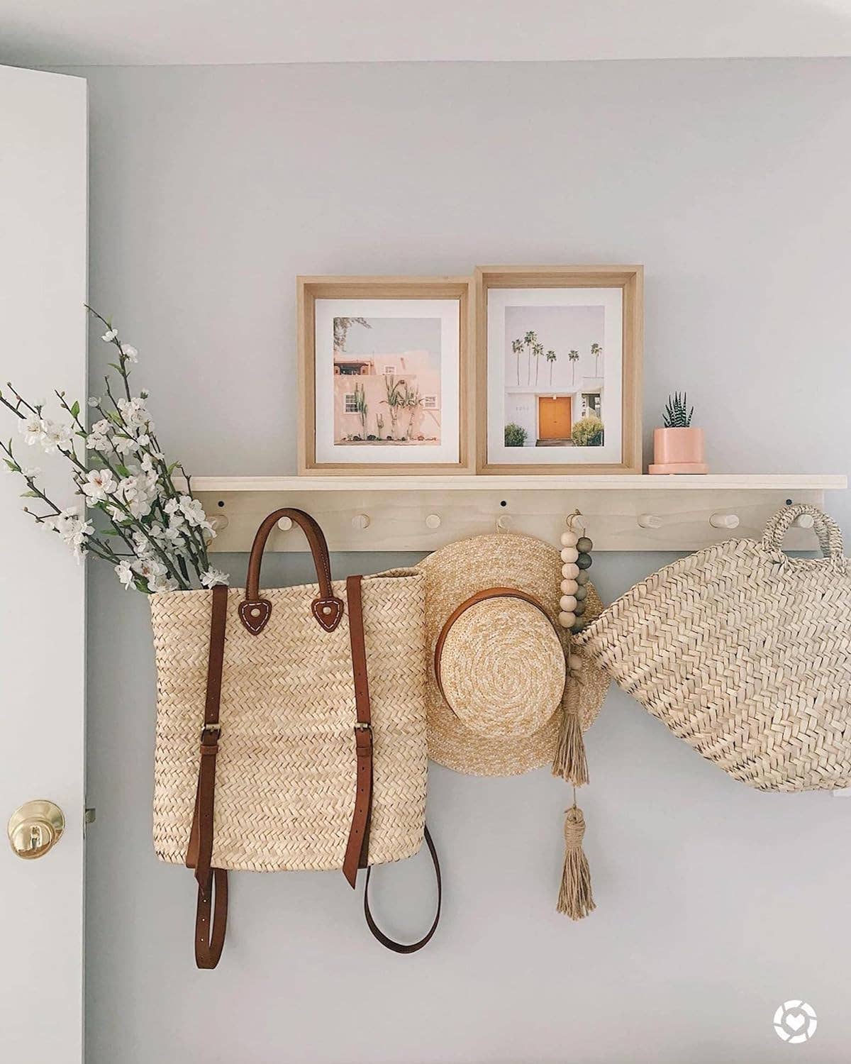 French basket backpack with leather strap