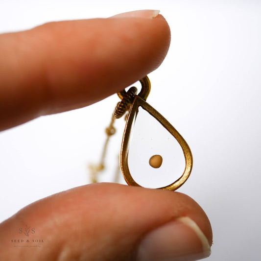 Small Teardrop Pendant: Gold / 18" Plain Chain / Mustard Seed