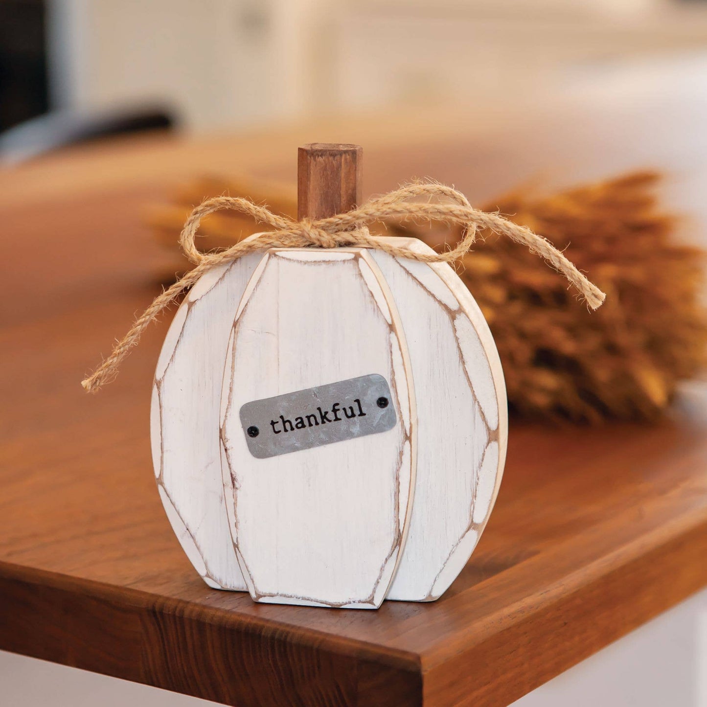 White Chunky Thankful Pumpkin Sitter: White