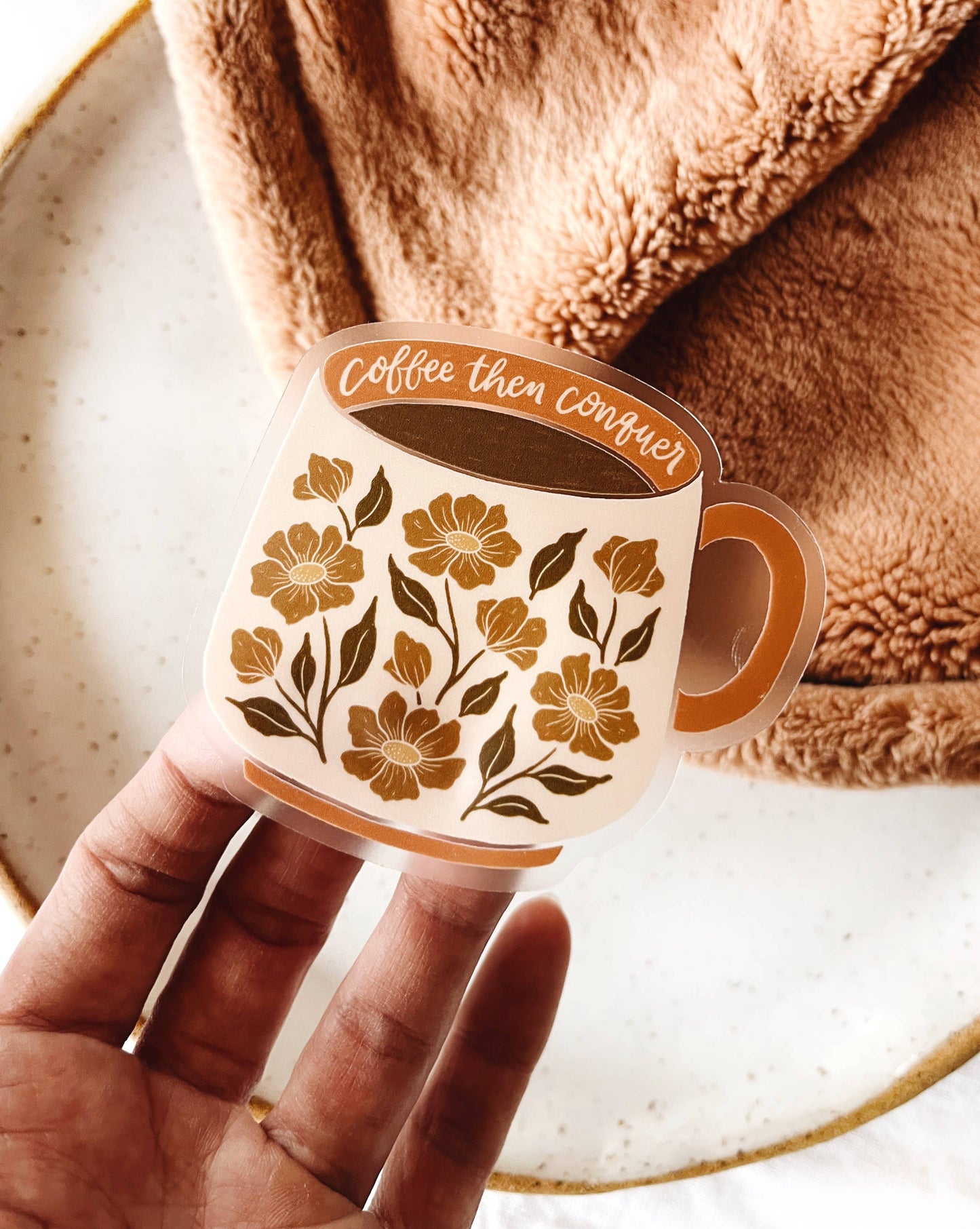 Coffee Lovers Mug Floral Vinyl Sticker Clear Background