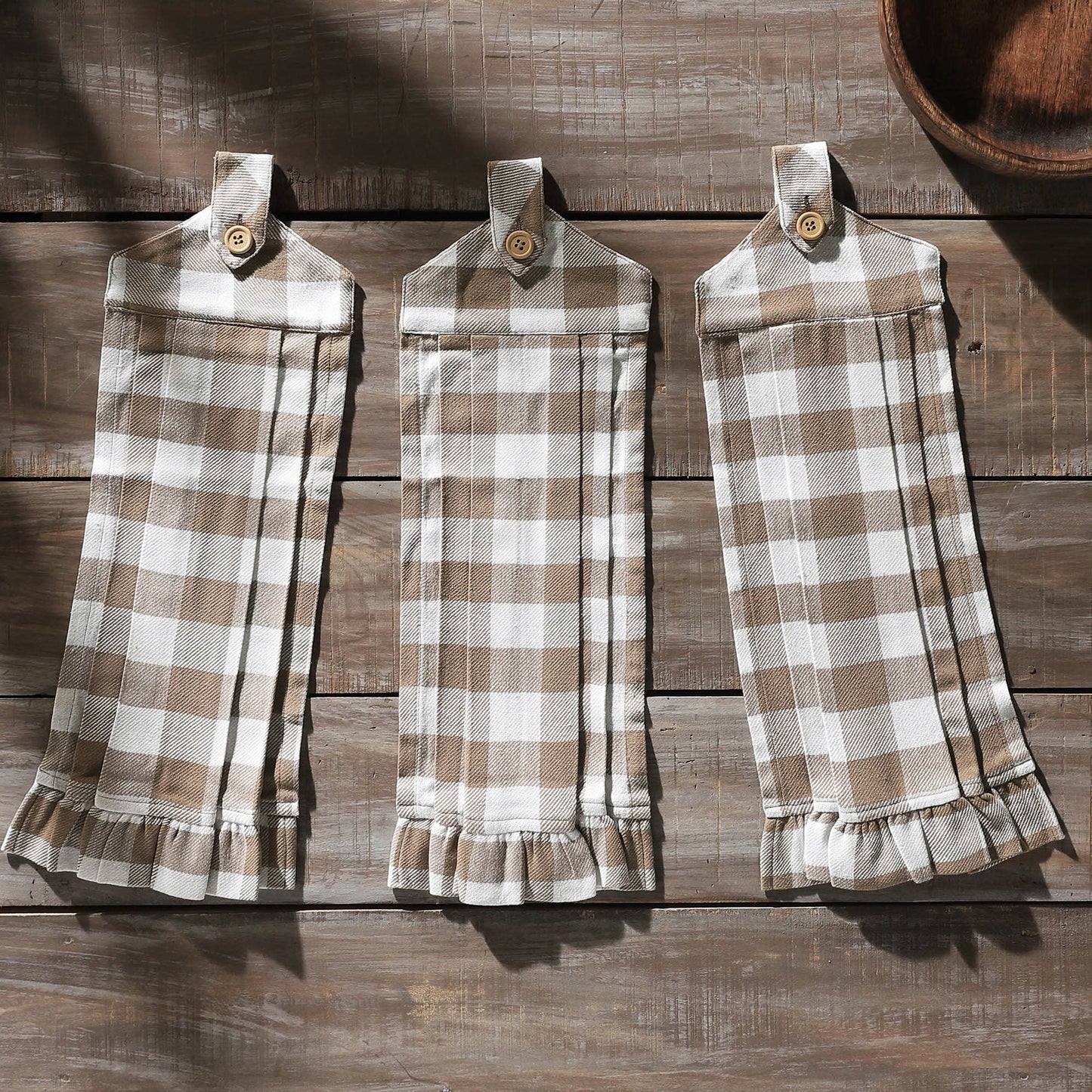 Annie Buffalo Check Portabella Button Loop Tea Towel