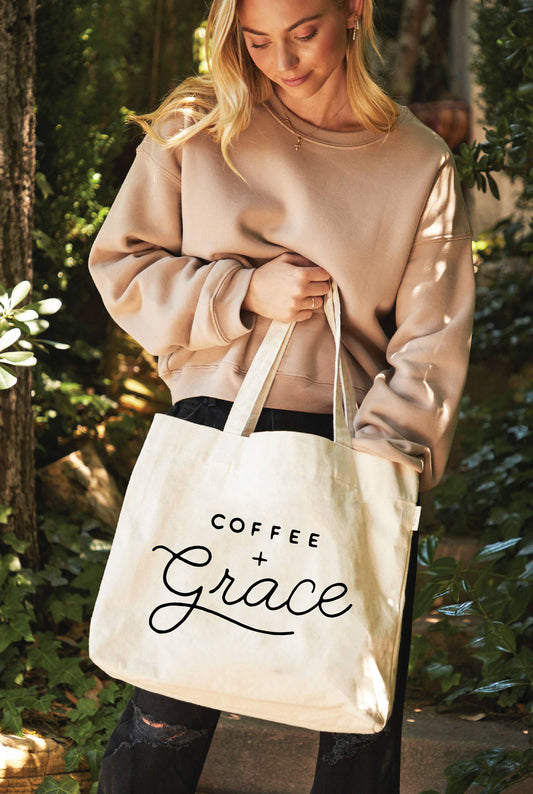 COFFEE AND GRACE Canvas Tote Bag: ONE SIZE / NATURAL