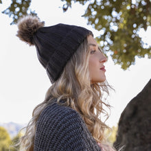Load image into Gallery viewer, Ribbed Faux Fur Pom Beanie - Brown
