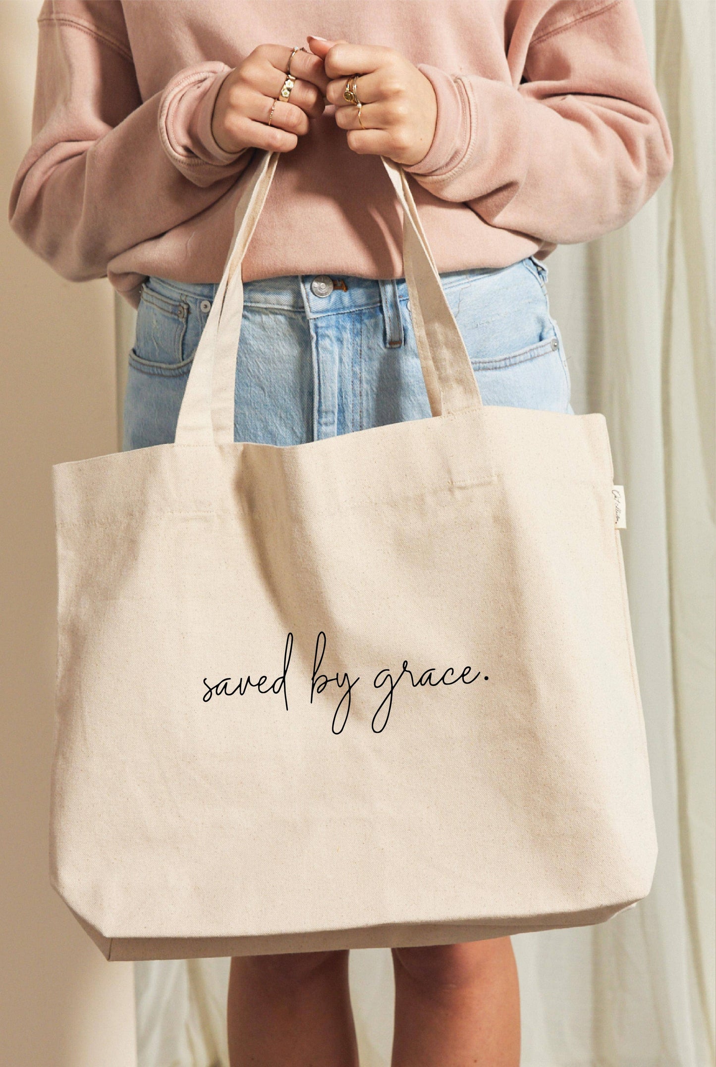 SAVED BY GRACE Canvas Tote Bag: ONE SIZE / NATURAL