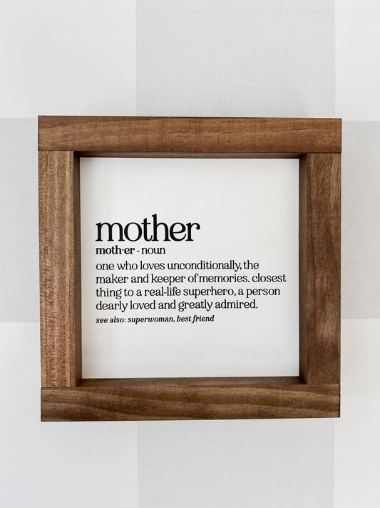 Mother Definition Wall Art |  White / Dark Walnut / 7x7"