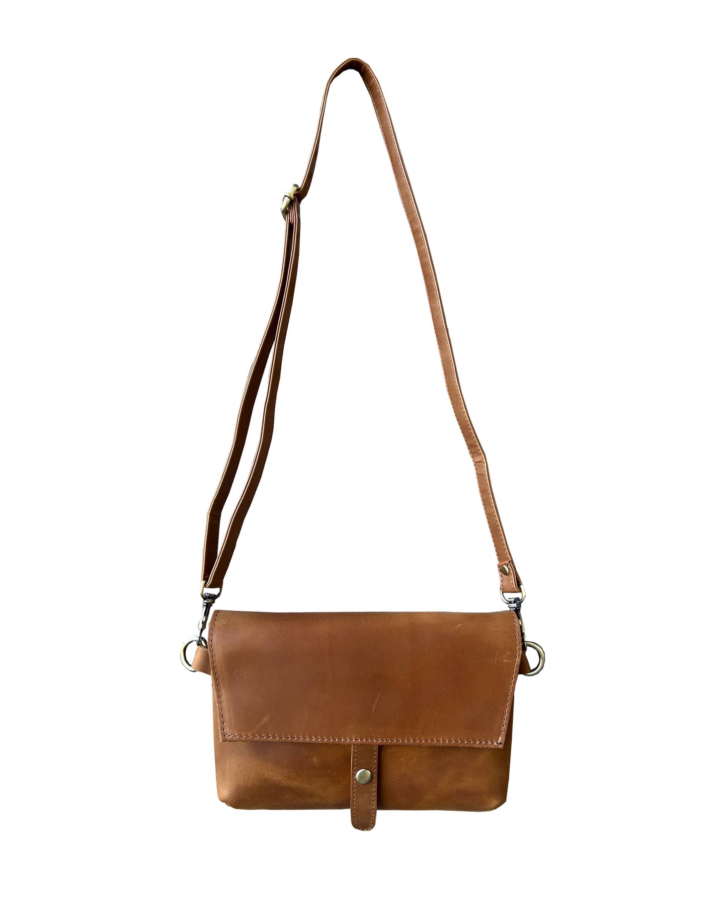 The Madeline genuine leather crossbody: Light Brown