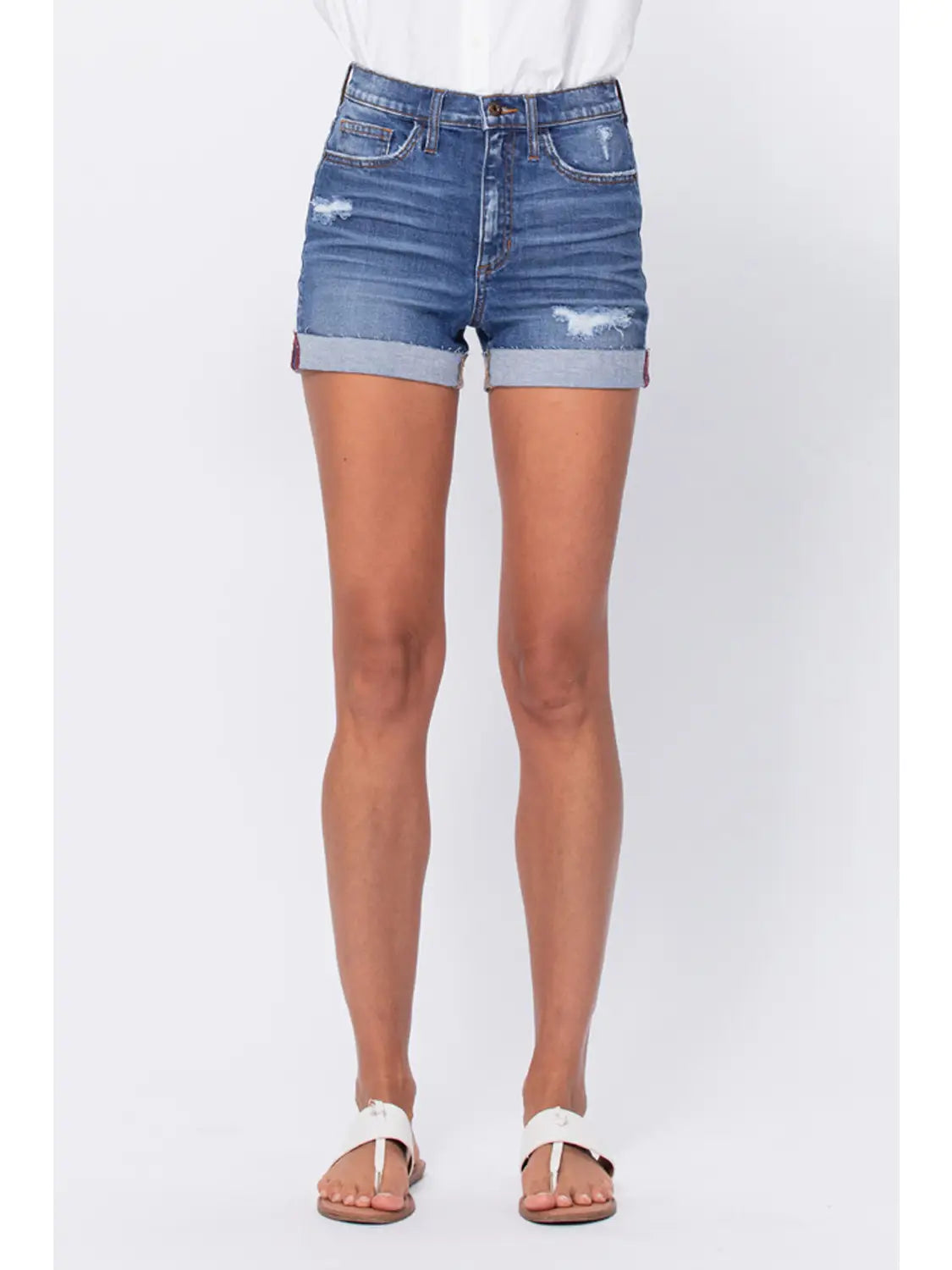 High Rise Denim Shorts With Raw Cuff (Small-Large)