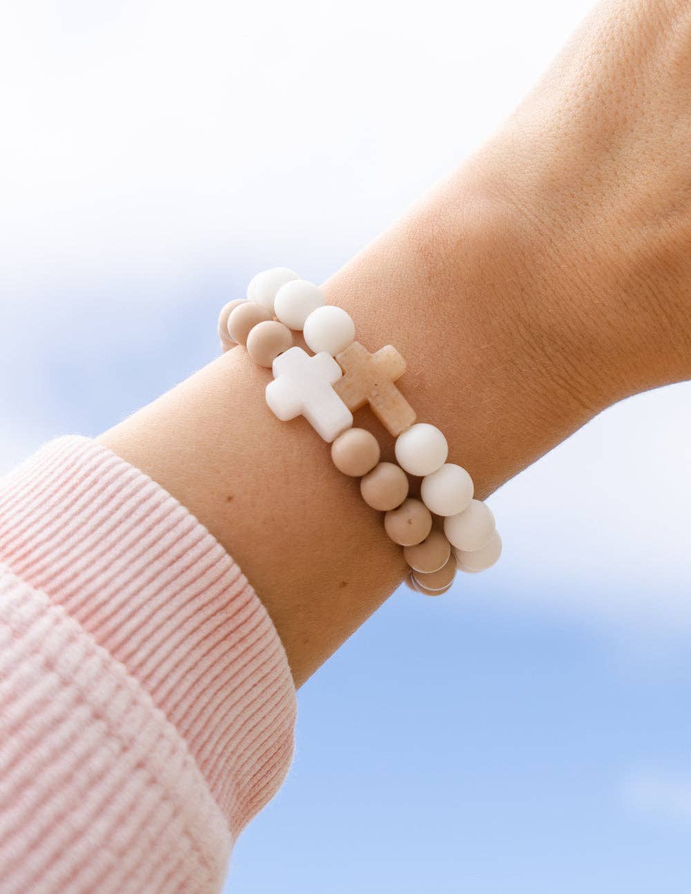 Zion Bracelets: Large / White & Beige