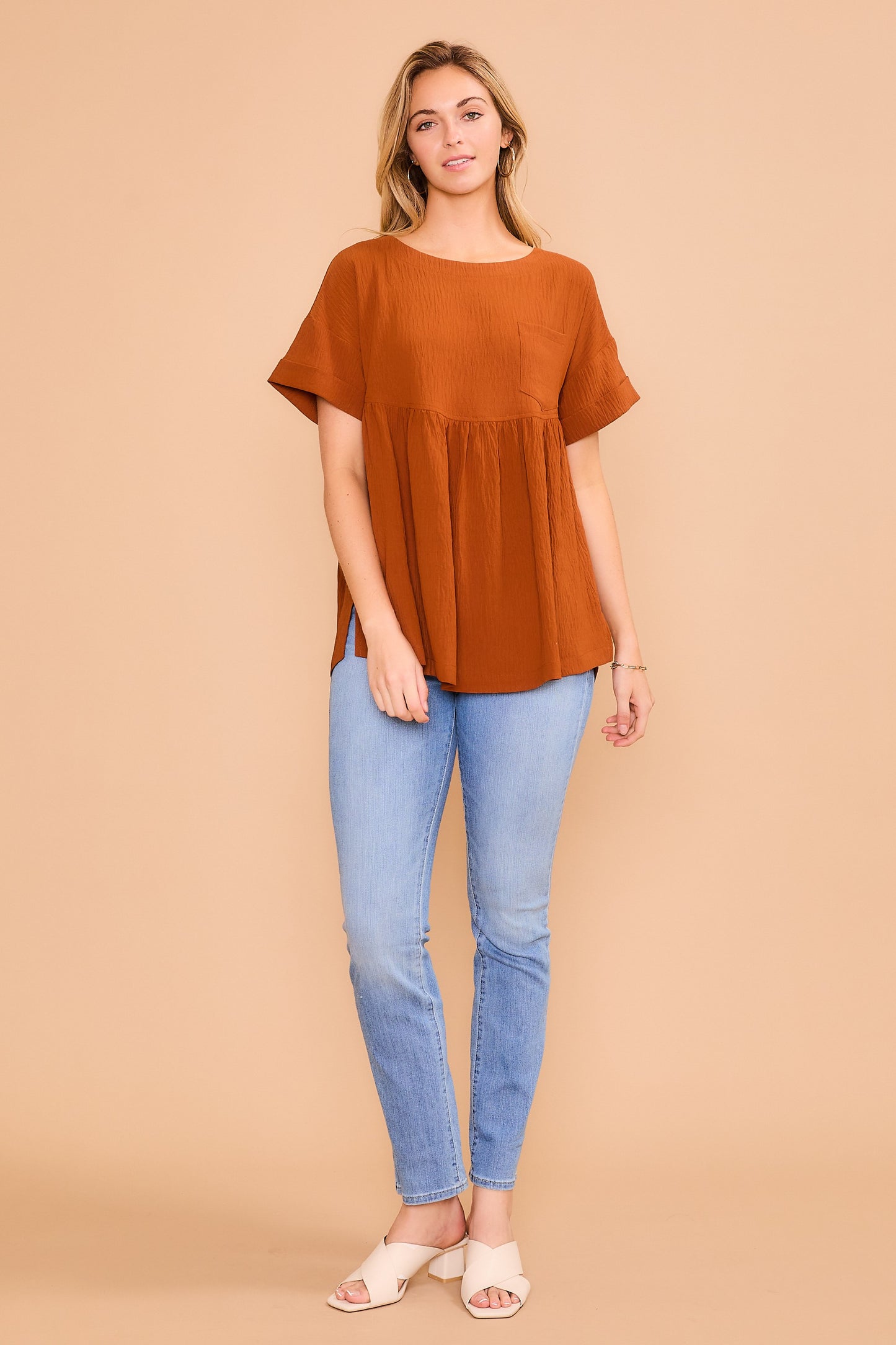 The Sallie Mae Babydoll Top - Rust