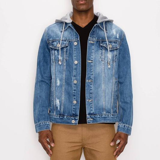 LAYERED HOODED DENIM JACKET (Small-3X)