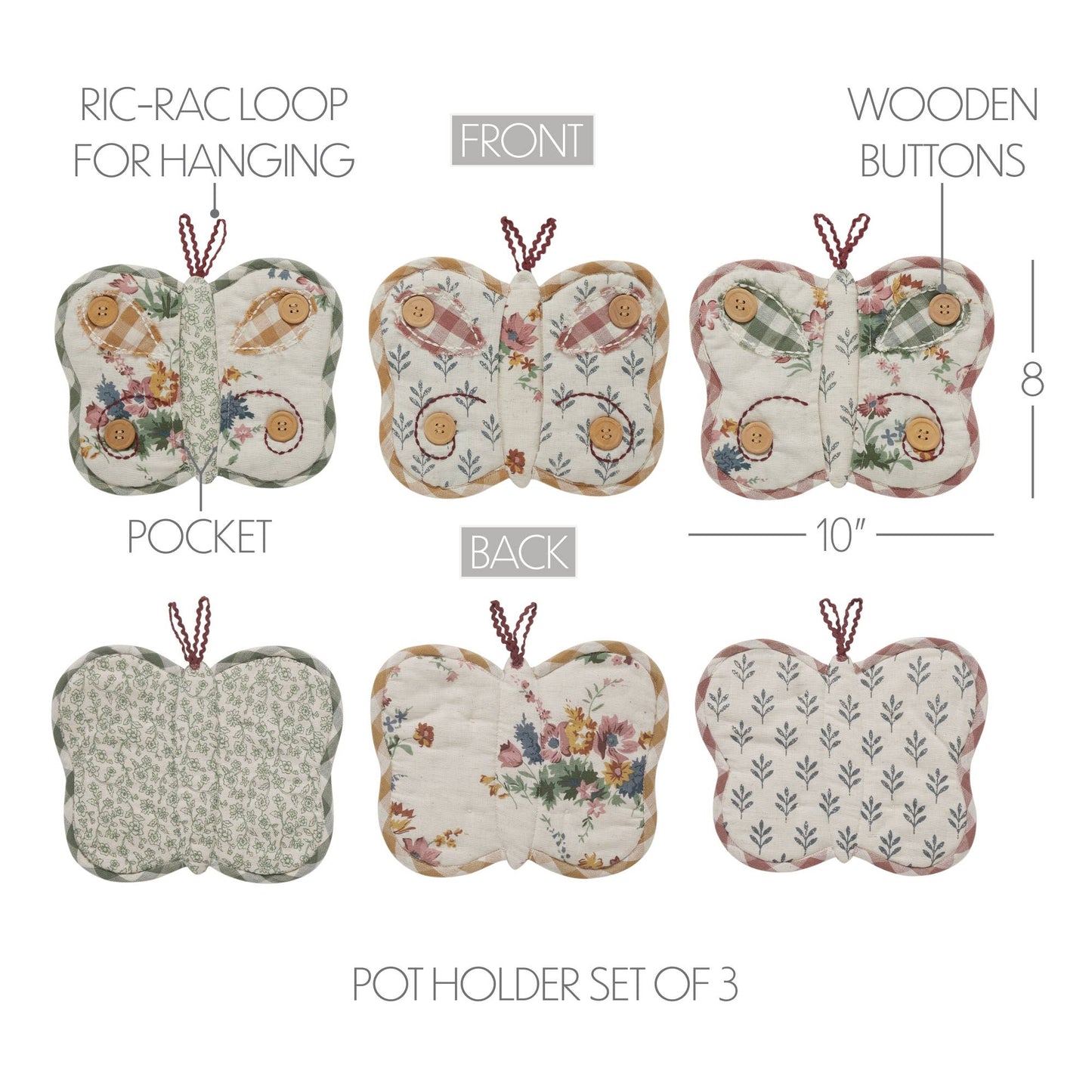 Quilted Butterfly Shaped Cotton Pot Holder