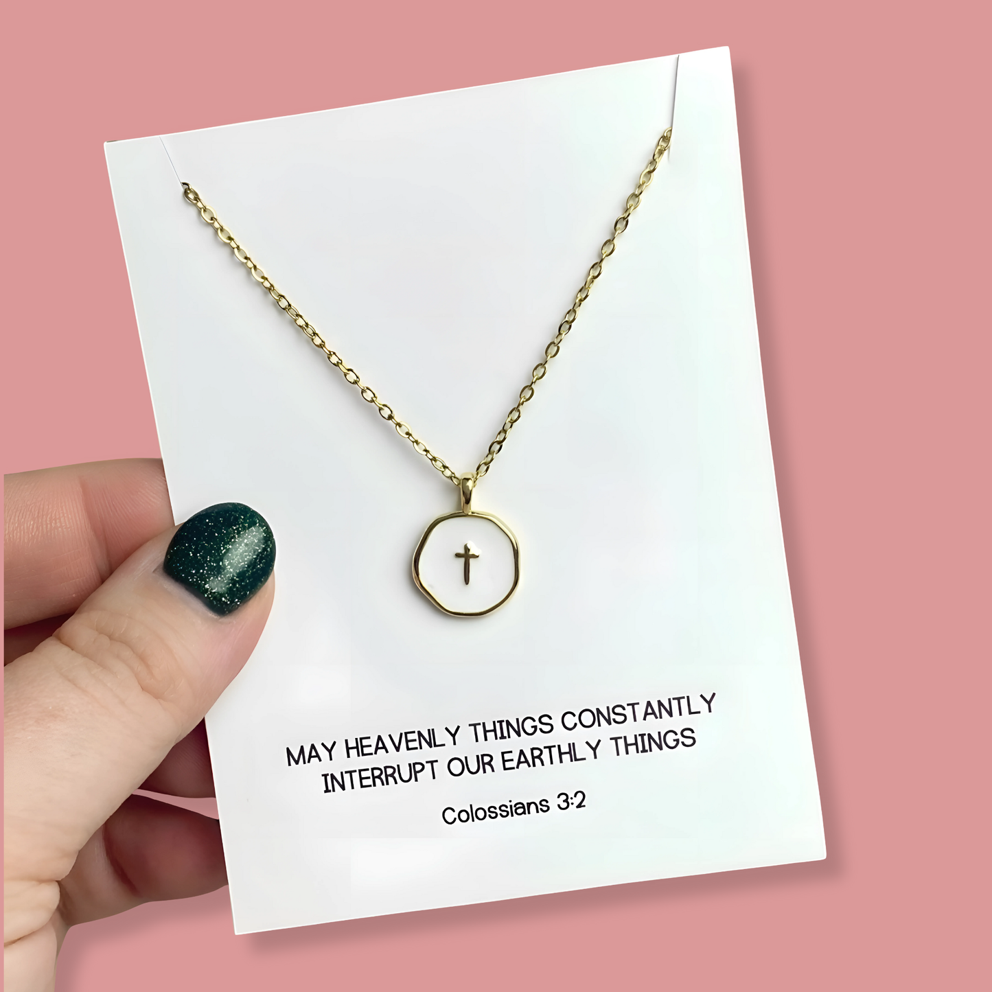 Gold and White Cross Charm Necklace