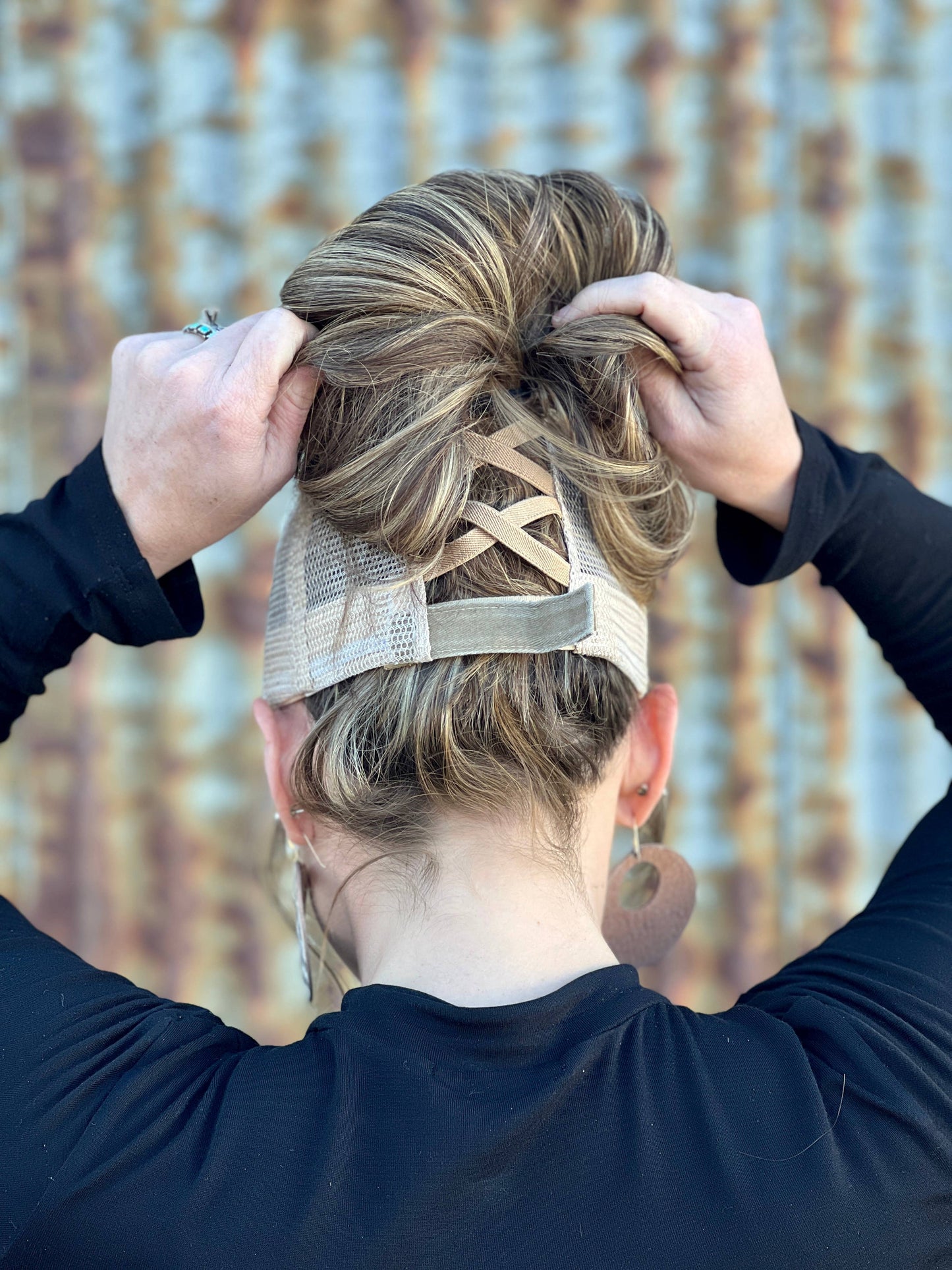 Tooled Leather Khaki Baseball Cap