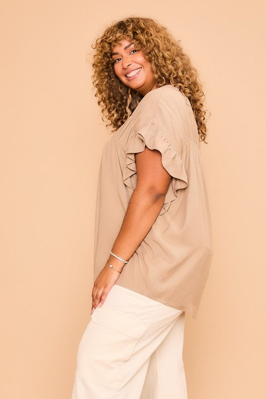 The Mia Boho Top: Mocha (Small-3X)