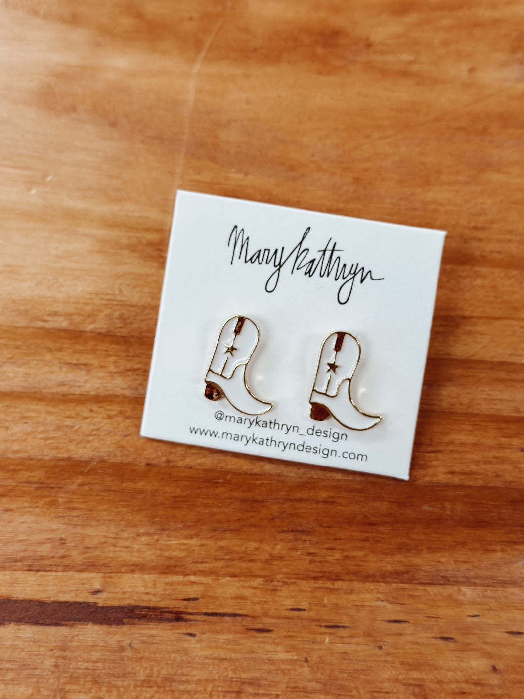 14k Gold plated White Cowboy boots earrings