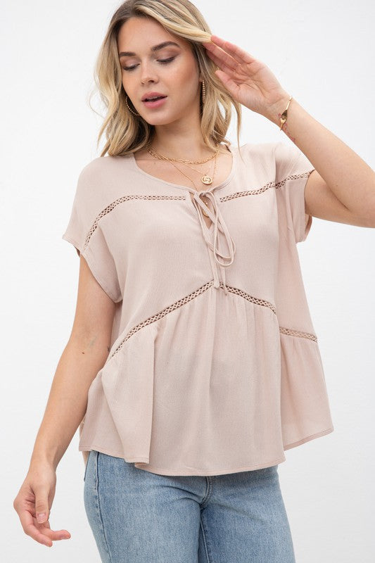 The Ruth Lace Trim Top (Taupe)