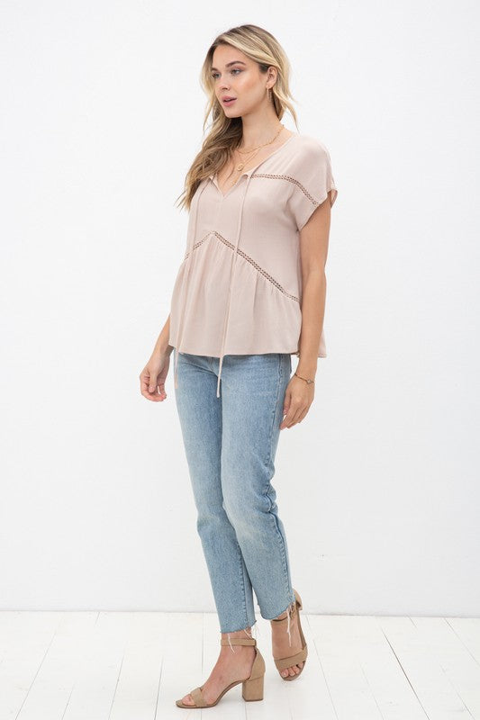 The Ruth Lace Trim Top (Taupe)