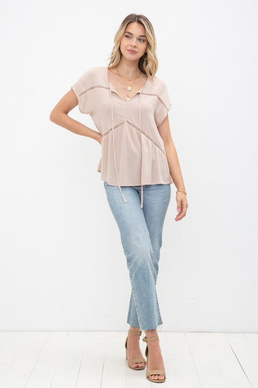 The Ruth Lace Trim Top (Taupe)