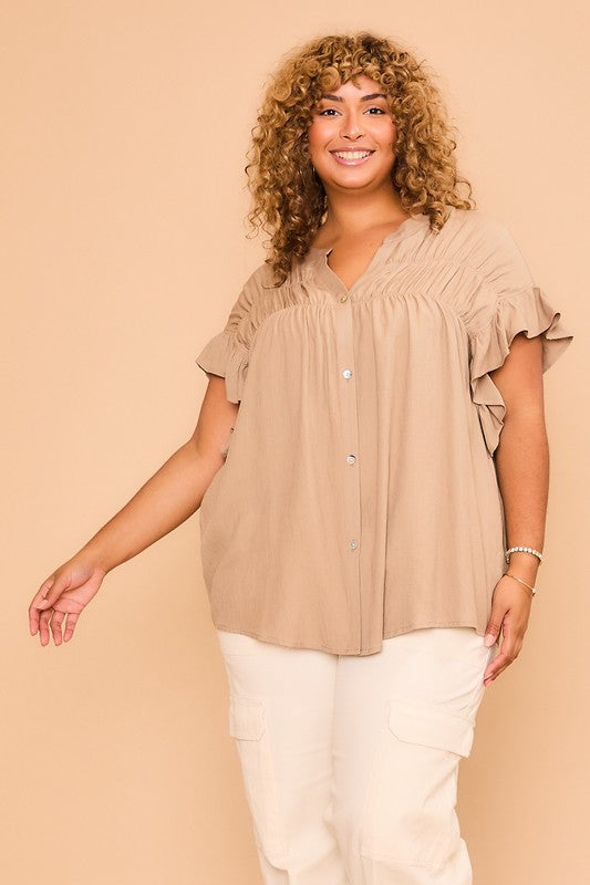 The Mia Boho Top: Mocha (Small-3X)