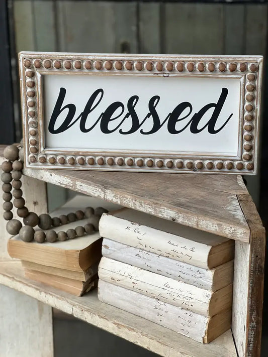 Beaded Blessed Sign | 15.5" | Wooden All-Season Home Decor