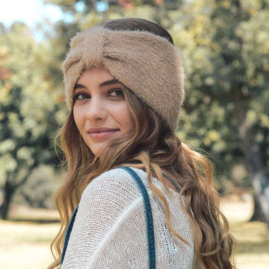 Ultra Soft Mohair Bow Headband: Khaki