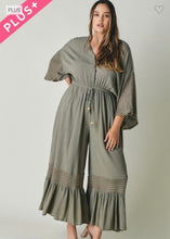 Load image into Gallery viewer, Olive Button down Ruffle Jumpsuit
