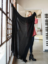 Load image into Gallery viewer, Black Oversized Kinit Blanket With Fringe Trim
