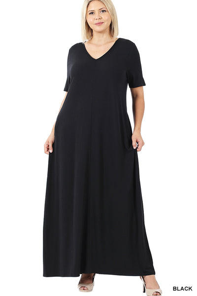 Black V-Neck Maxi Dress (Small-3X)