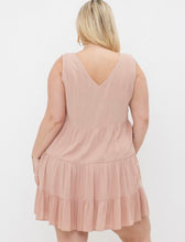 Load image into Gallery viewer, Taupe Tiered Ruffle button down swing dress
